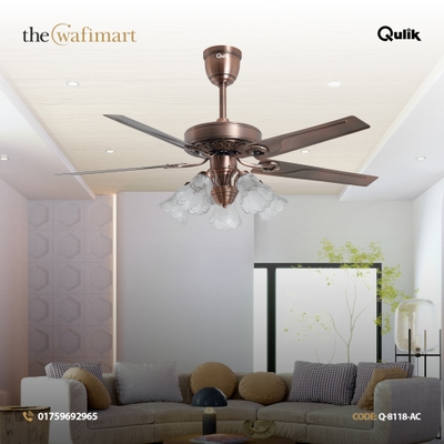 Qulik Luxoria UL 52" -Glass Flower Lampshade Copper Motor Remote Control Under-light Ceiling Fan Q-8118-AC_img_0