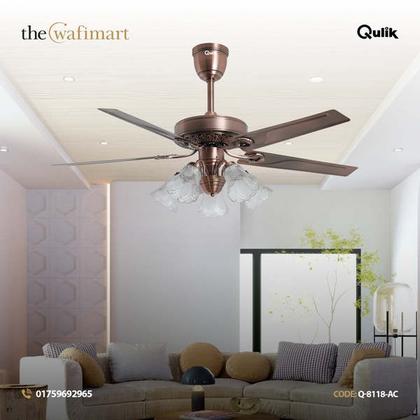 Qulik Luxoria UL 52" -Glass Flower Lampshade Copper Motor Remote Control Under-light Ceiling Fan Q-8118-AC