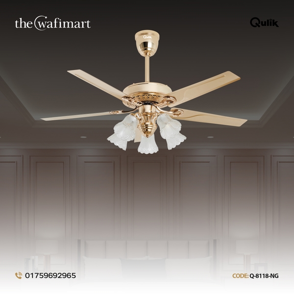 Qulik Luxoria UL 52" -Glass Flower Lampshade Copper Motor Remote Control Under-light Ceiling Fan Q-8118-NG