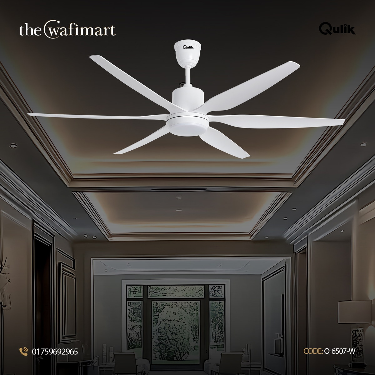 Qulik Silex 54"- Modern Decorative Silent ABS Blade Under light with Remote Ceiling Fan (Dark Wood Grain) Q-6507-DW