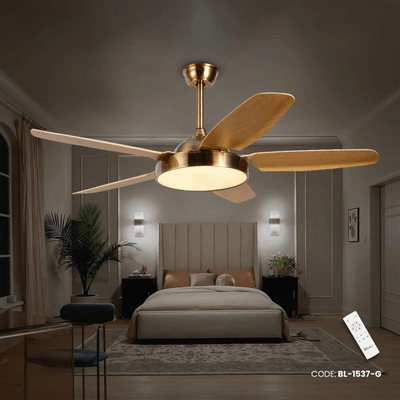 Breezelux 52" Modern Decorative Silent ABS Blade Underlight with Remote Ceiling Fan (Wood Grain) BL-1537-G_img_0