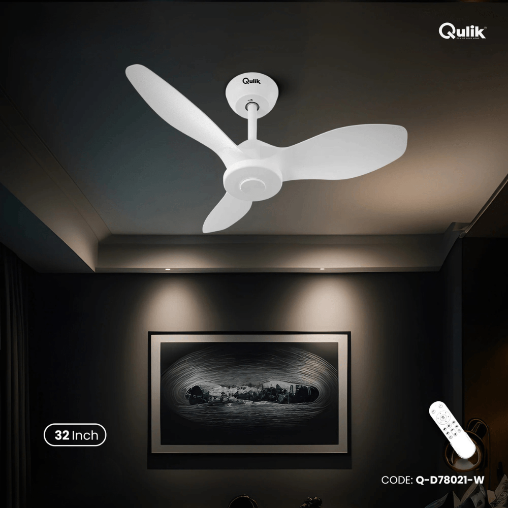 Qulik Spinner Pro 32" - Modern Decorative Silent ABS Blade with Remote Ceiling Fan (Pearl White) Q-D78021-PW