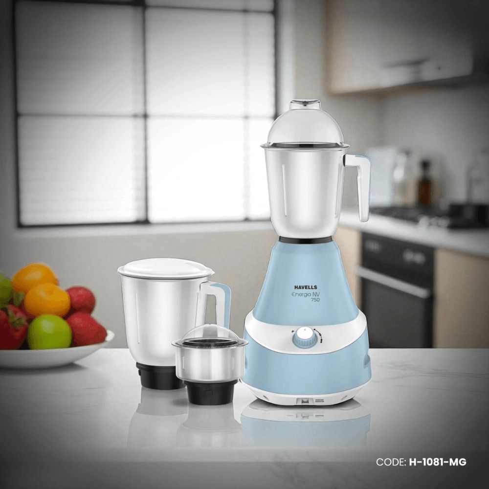 Havells Energia 600W Mixer Grinder 3 SS Jars - White and Brown H-1081-MG