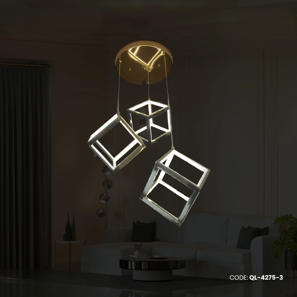 Qulik Modern Chandelier Decorative Hanging Modern 3 Cube LED Ceiling Light (QL-4275-3)
