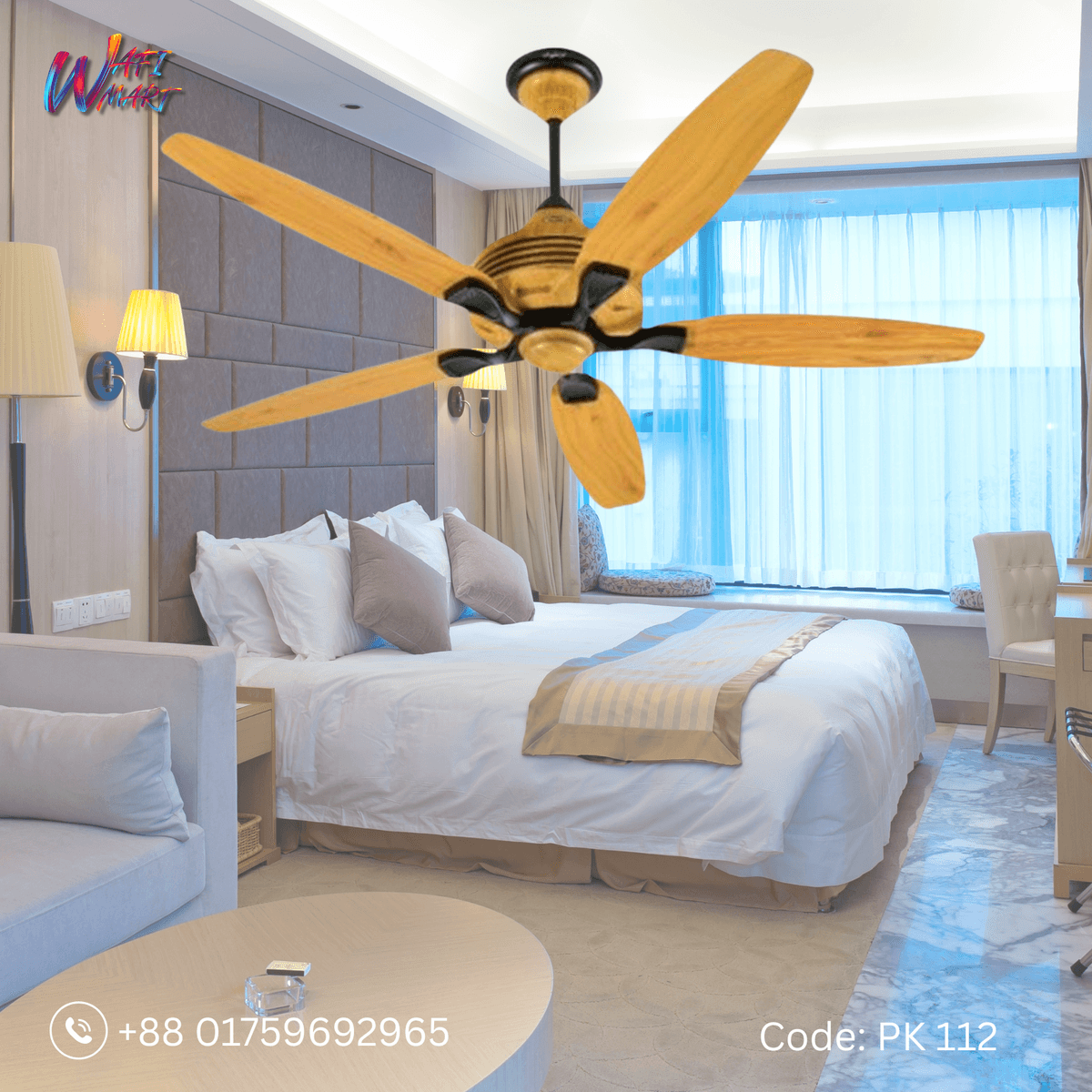 Pakhtun Penta 5 -56 inch BLDC Inverter Remote Control Ceiling Fan (Light Wood) | PK-112