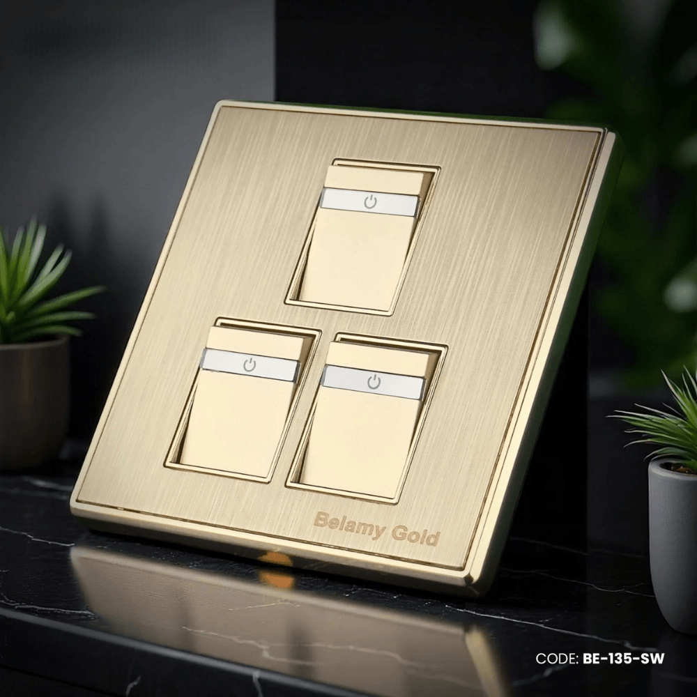 Belamy Golden 3 Gang 1 Way Socket | BE-135-SW