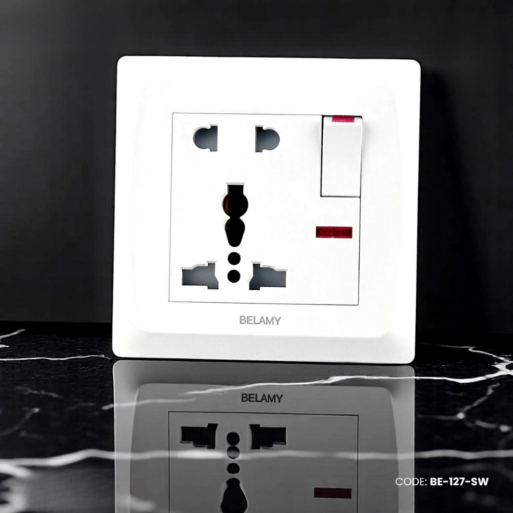 Belamy White 5 Pin Socket With Switch | BE-127-SW
