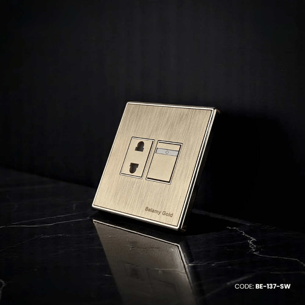 Belamy Golden 2 PIN Socket with Switch| BE-137-SW