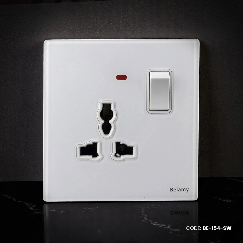 Belamy White 3-PIN With Switch Socket | BE-154-SW