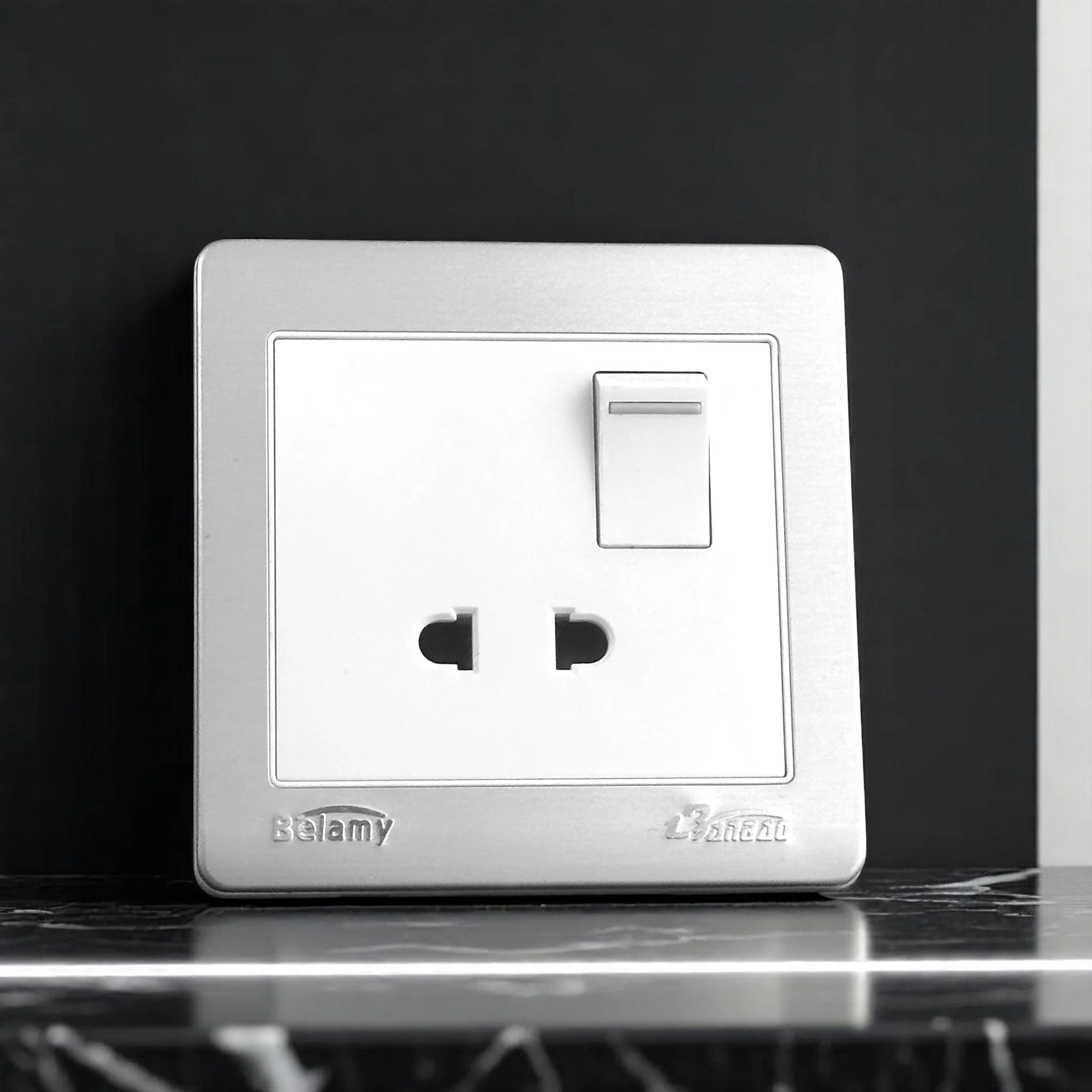 Belamy White-Grey 2 Pin Socket With Switch | BE-119-SW