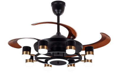 Qulik 48" Modern Chandelier Retractable Invisible Blade Silent 3 Color Change LED Remote Ceiling Fan (Black) | Q-K6503-BK_img_1