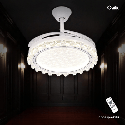 Qulik 48" Modren Chandelier Retractable Invisible Blade Silent 3 Color Change LED Remote Ceiling Fan (Golden) | Q-K6359_img_0