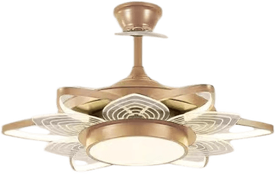 Qulik 48" Modern Chandelier Retractable Invisible Blade Silent 3 Color Change LED Remote Ceiling Fan (Golden) | Q-K6334_img_1