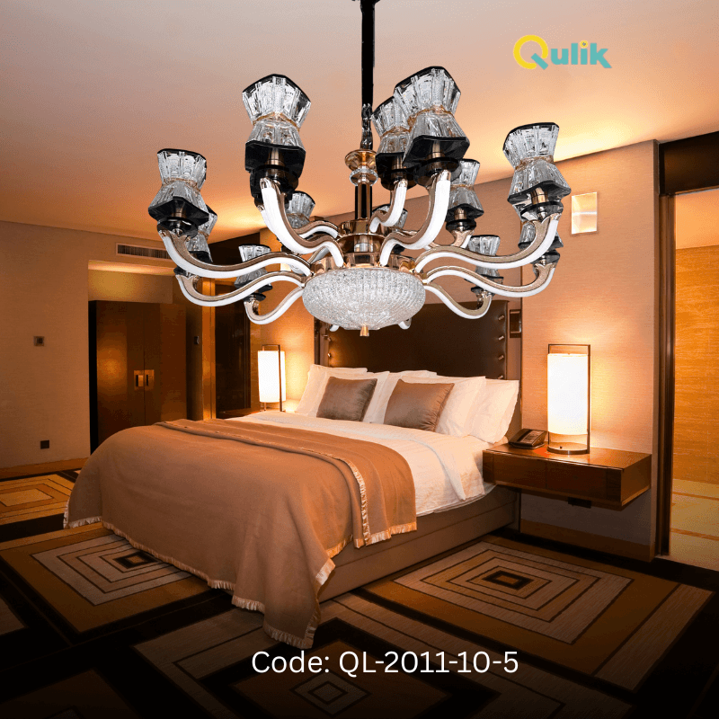 Qulik Modern Nordic Candle Crystal Chandelier Pendant Hanging 3 color LED Ceiling Light (QL-2011-10-5)