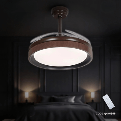 Qulik 48" Modern Chandelier Retractable Invisible Blade Silent 3 Color Change LED Remote Ceiling Fan (Wooden) | Q-K6366_img_0