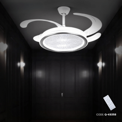 Qulik 48" Modern Chandelier Retractable Invisible Blade Silent 3 Color Change LED Remote Ceiling Fan (White) | Q-K6358_img_0