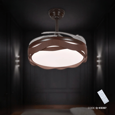 Qulik 48" Modern Chandelier Retractable Invisible Blade Silent 3 Color Change LED Remote Ceiling Fan (Wooden) | Q-K6367_img_0