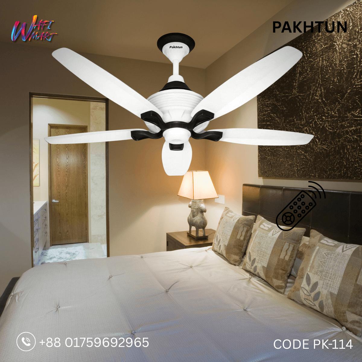 Pakhtun Penta 5- 56 inch BLDC Inverter Remote Control Ceiling Fan ( White) | PK-114