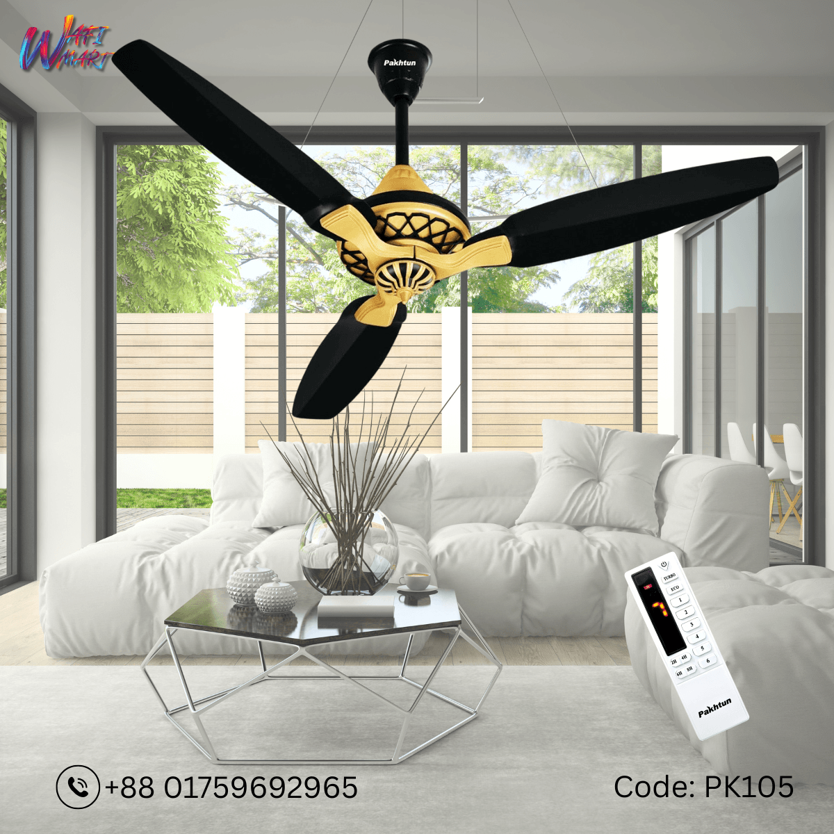 Pakhtun Pasha 52-inch BLDC Inverter Ceiling Fan (Black/Golden) | PK-105