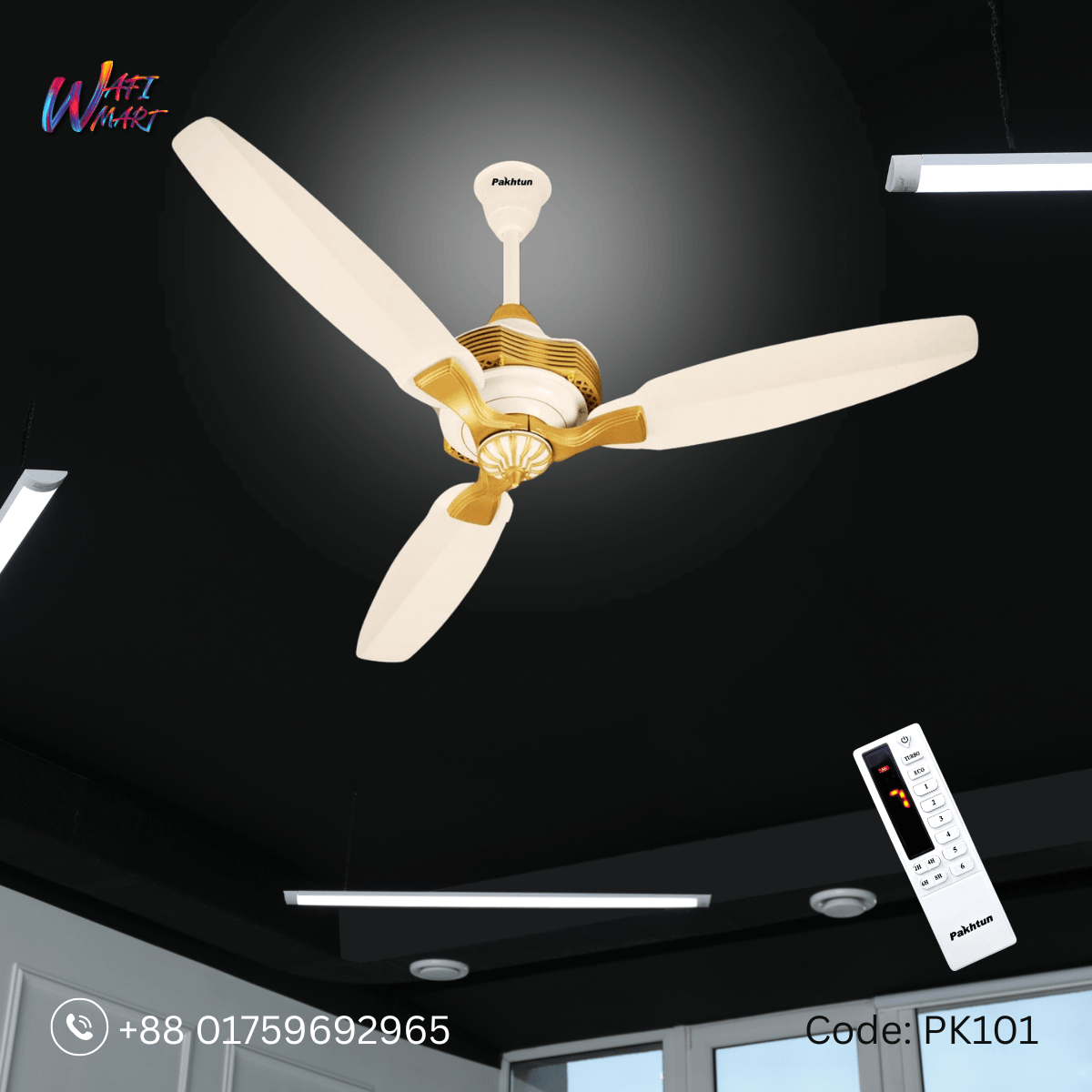 Pakhtun Khalifa - 52 inch BLDC Inverter Remote Control Ceiling Fan (Off-White/ Gold) | PK-101