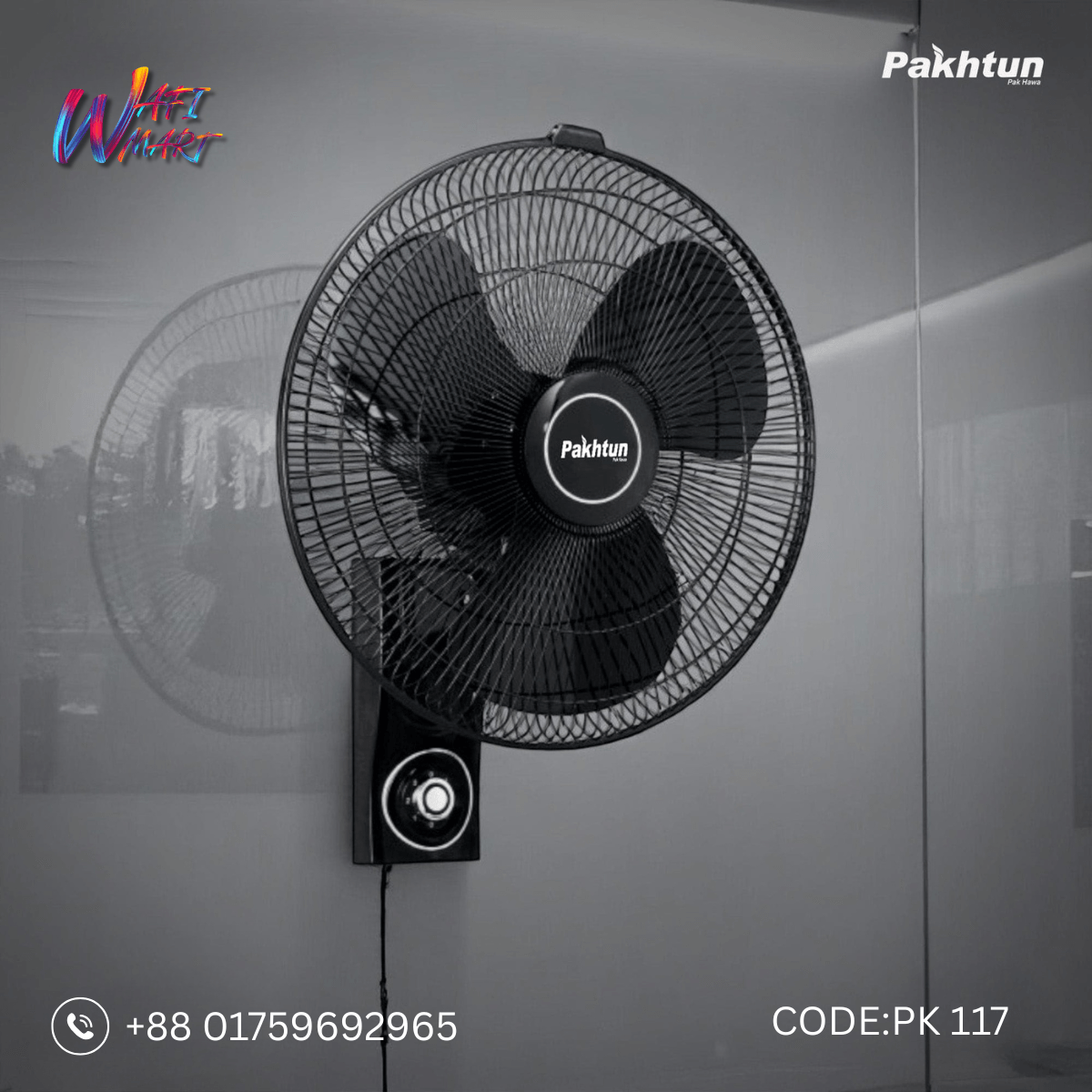 Pakhtun 18" High Speed Wall Bracket Fan (Black) | PK-117