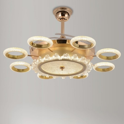 Qulik 48" Modern Chandelier Retractable Invisible Blade Silent 3 Color Change LED Remote Ceiling Fan (Golden) | Q-K6385_img_1
