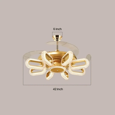 Qulik 48" Modern Chandelier Retractable Invisible Blade Silent 3 Color Change LED Remote Ceiling Fan (Golden) | Q-K6303_img_3