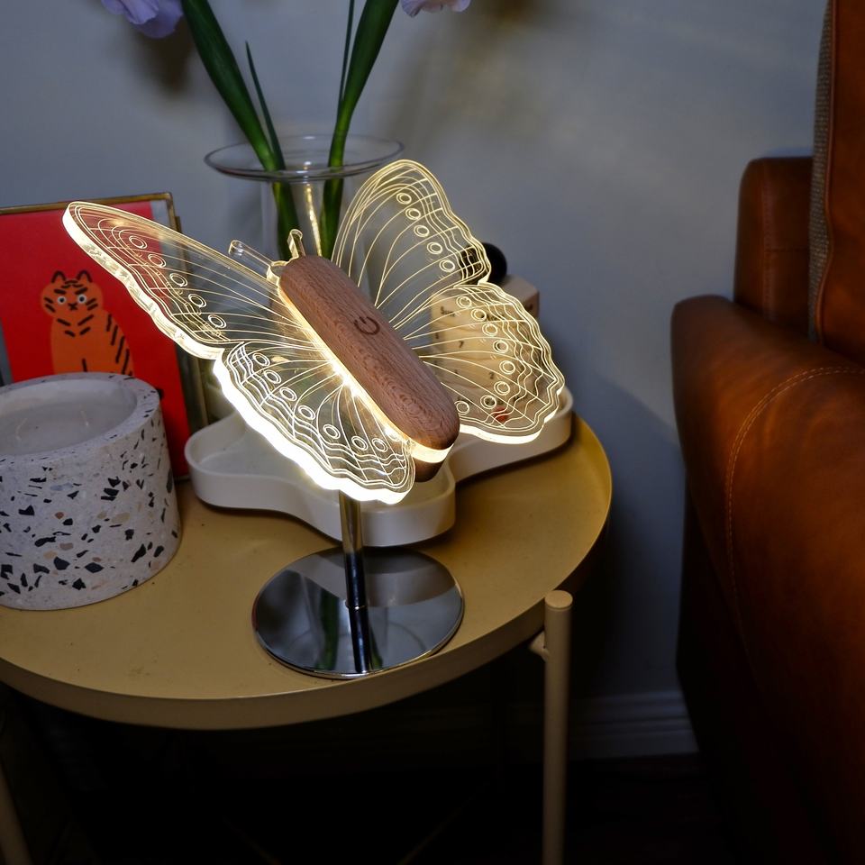Modern Light Luxury Butterfly Lamp Cordless Touch Sensor Wood and Acrylic Butterfly Lights (CROSS BORDER)
