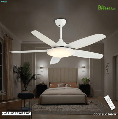 Breezelux 52" Modern Decorative Silent ABS Blade Underlight with Remote Ceiling Fan ( White) BL-2501-W_img_1