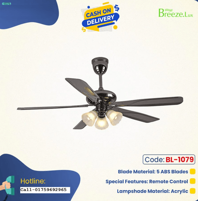 Breezelux 52" Artistically Crafted Traditional Design Under Light Remote Ceiling Fan (Chrome) BL-1079_img_0