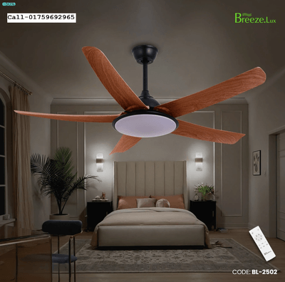 Breezelux 52" Modern Decorative Silent ABS Blade Underlight with Remote Ceiling Fan (Teak Wood) BL-2502_img_0
