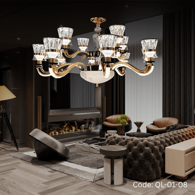 Qulik Modern Nordic Crystal Chandelier Decoration Pendant Hanging two layer 3 color LED Ceiling Light (QL-01-08)_img_0