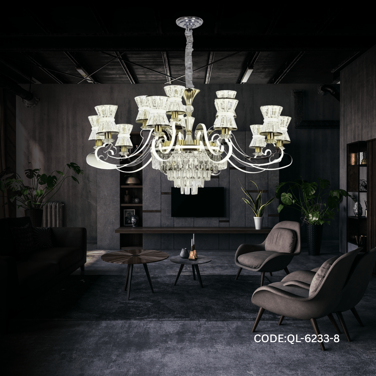 Qulik Modern Nordic Crystal Chandelier Decoration Pendant Hanging Single layer 3 color LED Ceiling Light (QL-6233-8)