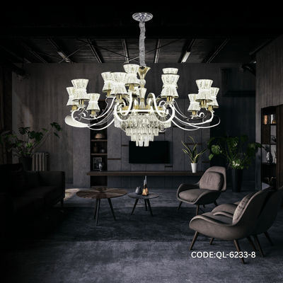 Qulik Modern Nordic Crystal Chandelier Decoration Pendant Hanging Single layer 3 color LED Ceiling Light (QL-6233-8)_img_0