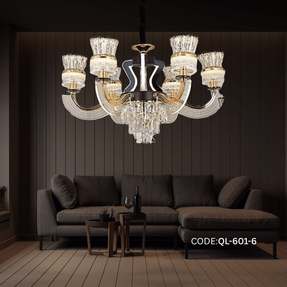 Qulik Modern Nordic Crystal Chandelier Decoration Pendant Hanging Single layer 3 color LED Ceiling Light (QL-601-6)