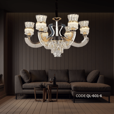 Qulik Modern Nordic Crystal Chandelier Decoration Pendant Hanging Single layer 3 color LED Ceiling Light (QL-601-6)_img_0