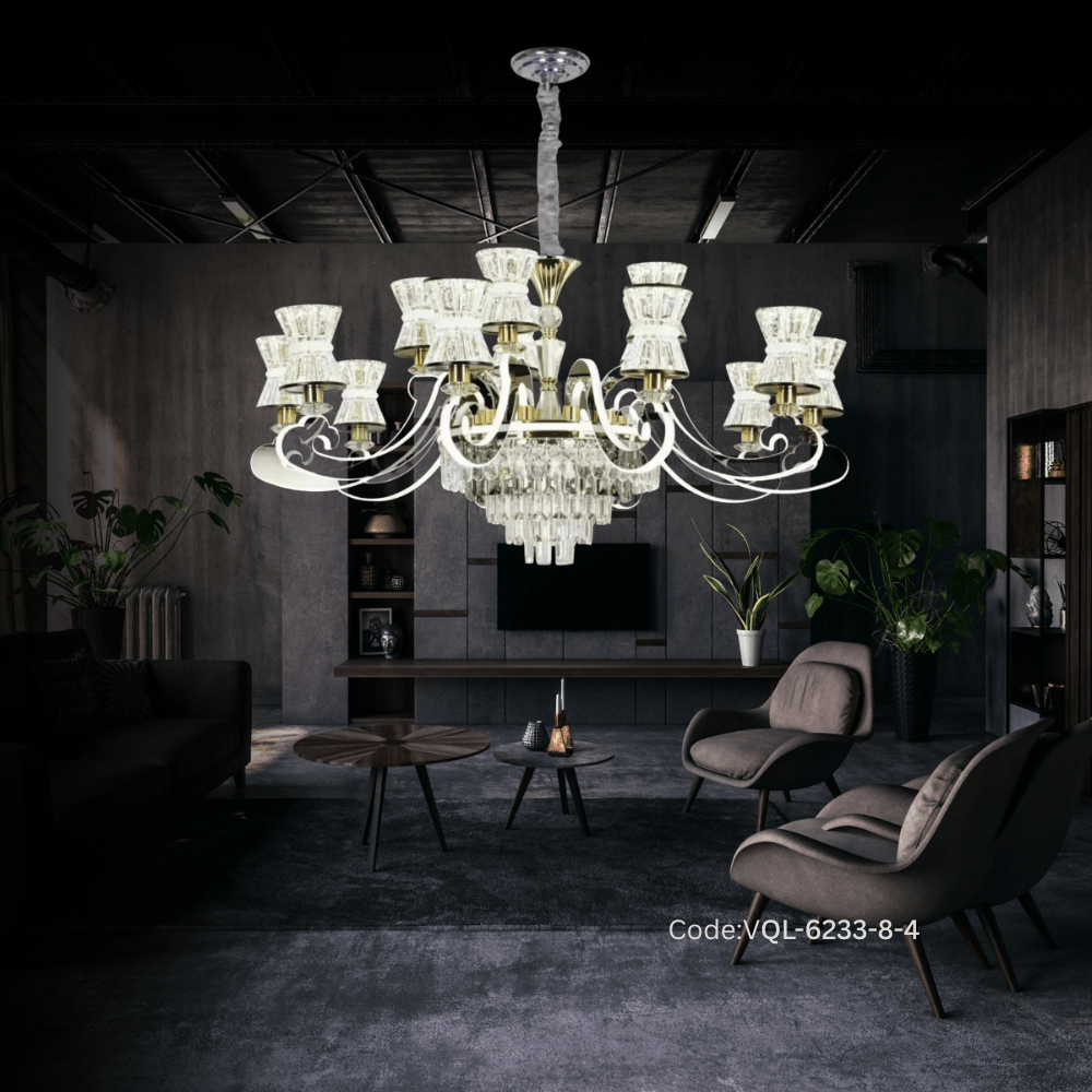 Qulik Modern Nordic Crystal Chandelier Decoratioer 3 colorn Pendant Hanging two lay LED Ceiling Light (QL-6233-8-4)