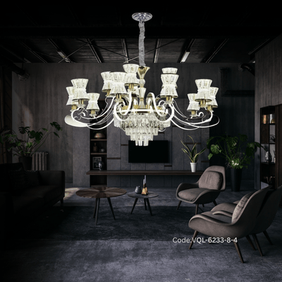 Qulik Modern Nordic Crystal Chandelier Decoratioer 3 colorn Pendant Hanging two lay LED Ceiling Light (QL-6233-8-4)_img_0
