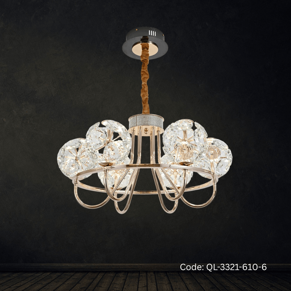 Qulik Modern Crystal Chandelier 6 Circle-shaped Hanging LED Ceiling Light (QL-3321-610-6)