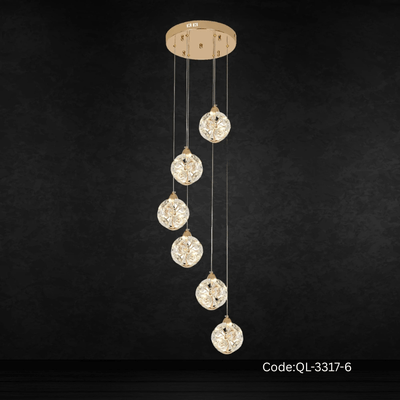 Qulik Modern Crystal Hanging Chandelier 6 Circle-shaped LED Ceiling Light (QL-3317-6)_img_0