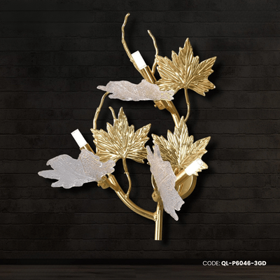 Qulik 3-lights Nordic Wall Lamp Maple Leaf Sconce Metal Aluminum Fixture Creativity Golden Finish With Glass Shade 20 Inch wall light (QL-P6046)_img_0
