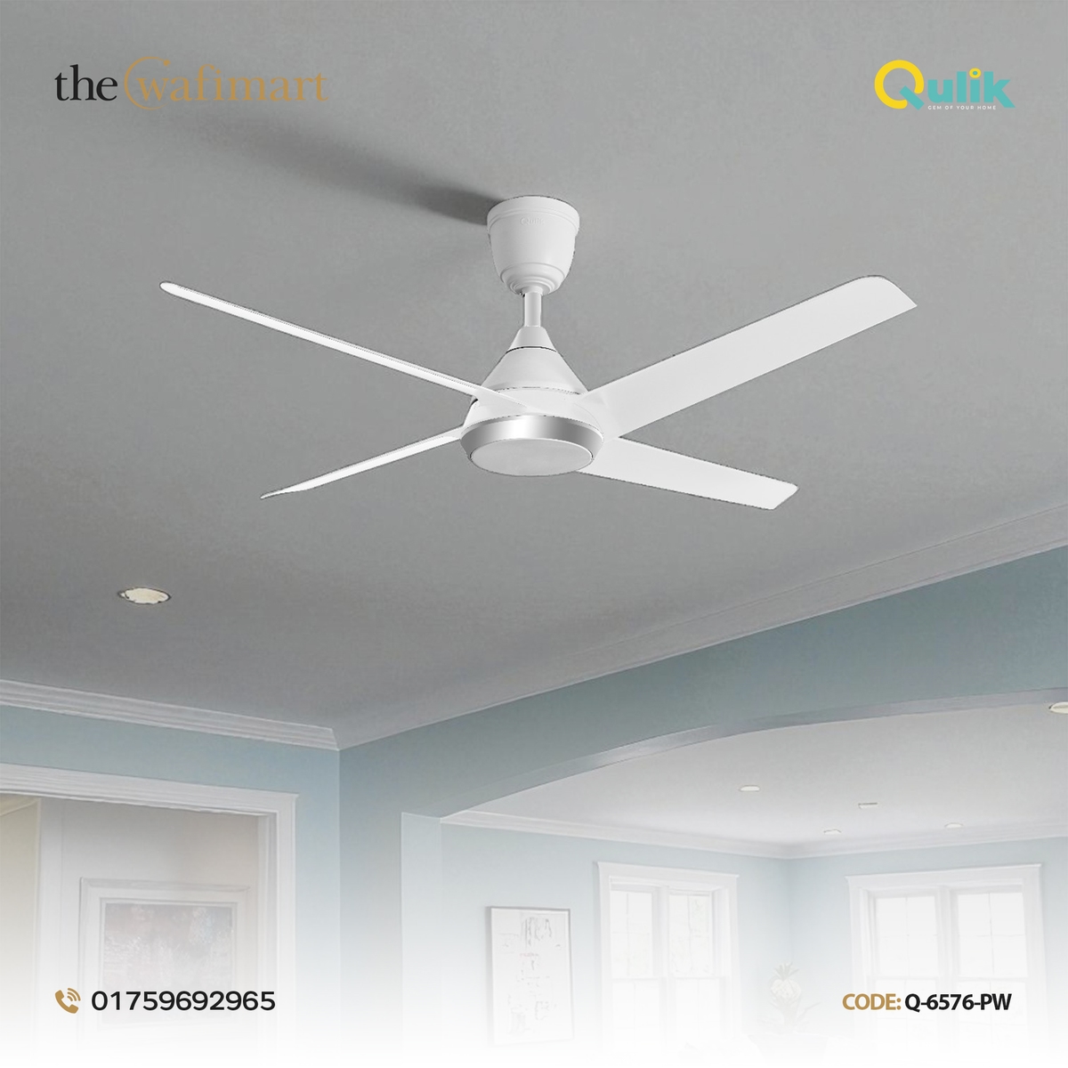 Qulik Alpha Edge 4B 53"- Decorative Energy Saving BLDC Remote Control Ceiling Fan (Parle White) | Q-6576-PW