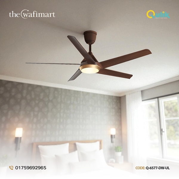 Qulik Alpha Edge 5B 53"- Decorative Energy Saving BLDC Remote Control Ceiling Fan (Dark Wood) | Q-6576-DW-UL