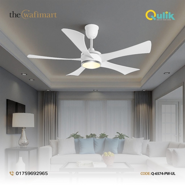 Qulik Falcon 53" Decorative Energy Saving BLDC Remote Control Ceiling Fan (Pearl White) |Q-6574-PW-UL