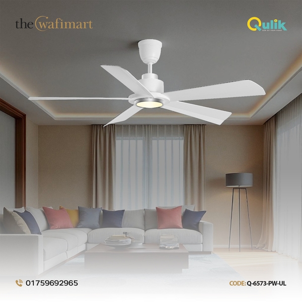 Qulik Quantom 56" Decorative Silent ABS Blade Remote Underlight Ceiling Fan (Pearl White) | Q-6573-PW-UL