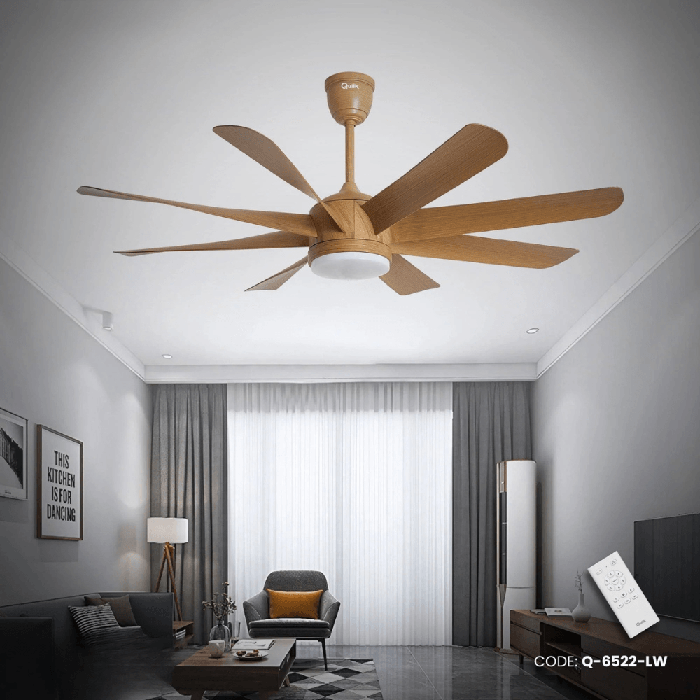 Qulik Helix UL 60"- Modern Decorative Silent ABS Blade Under light with Remote Ceiling Fan (Light Wood) Q-6522-LW
